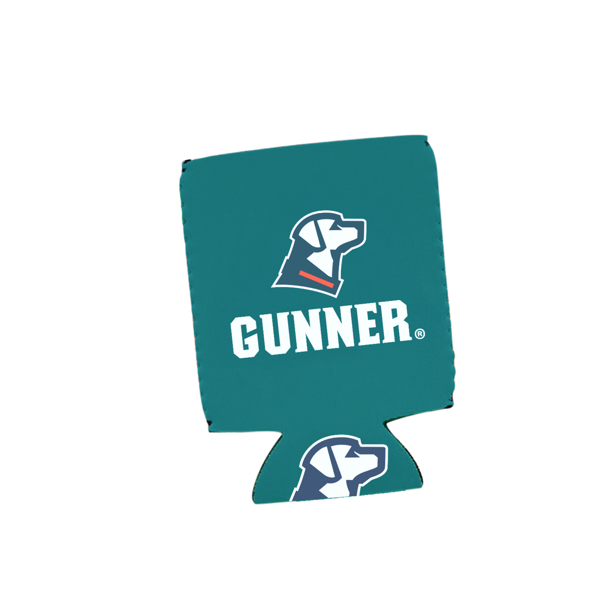 The GUNNER Koozie Pack features a teal can cooler with a white and navy hunting dog head logo and red collar above bold white GUNNER lettering, plus a smaller dog logo near the bottom inspired by our iconic kennel design.