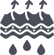 A graphic icon showing three arrows pointing upward from wavy lines, with three droplets below, representing breathability or moisture wicking—ideal for a dog crate used by a working dog or hunting dog.
