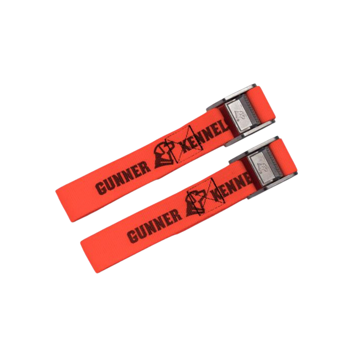 Two orange nylon GUNNER CONNECTION STRAP KIT straps with metal buckles, featuring black GUNNER text and dog logo, are laid side by side on a white background.