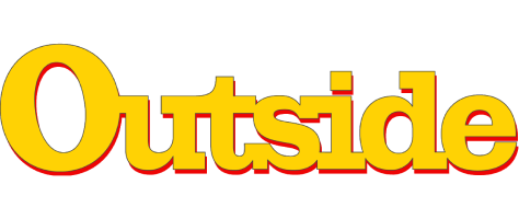 The word Outside is written in bold, yellow letters with a red outline, set against a white background—perfect for any kennel or dog crate decor.