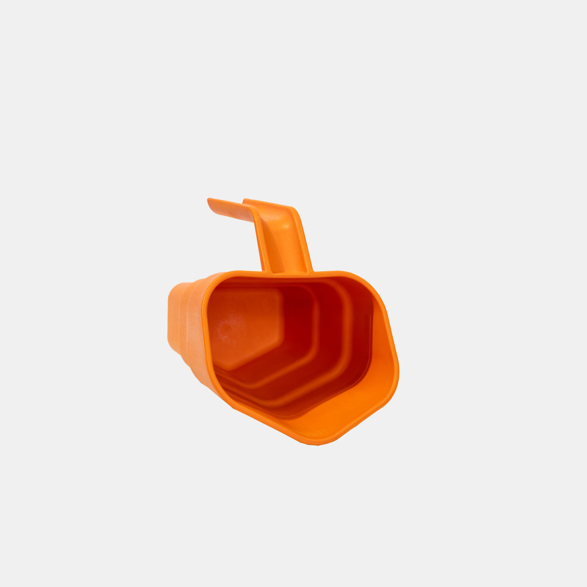 Bright orange ergonomic plastic GUNNER FOOD SCOOP BLAZE ORANGE with a handle.
