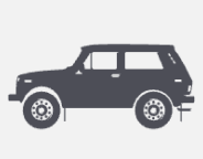 A simple, monochrome illustration of a compact SUV or off-road vehicle, shown in side profile with two visible doors and large wheels—perfect for carrying a dog crate on your next adventure.