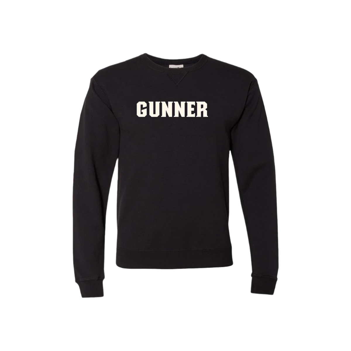 The GUNNER Crewneck by GUNNER is a warm, black sweatshirt featuring bold white GUNNER lettering across the chest, shown on a simple light background.