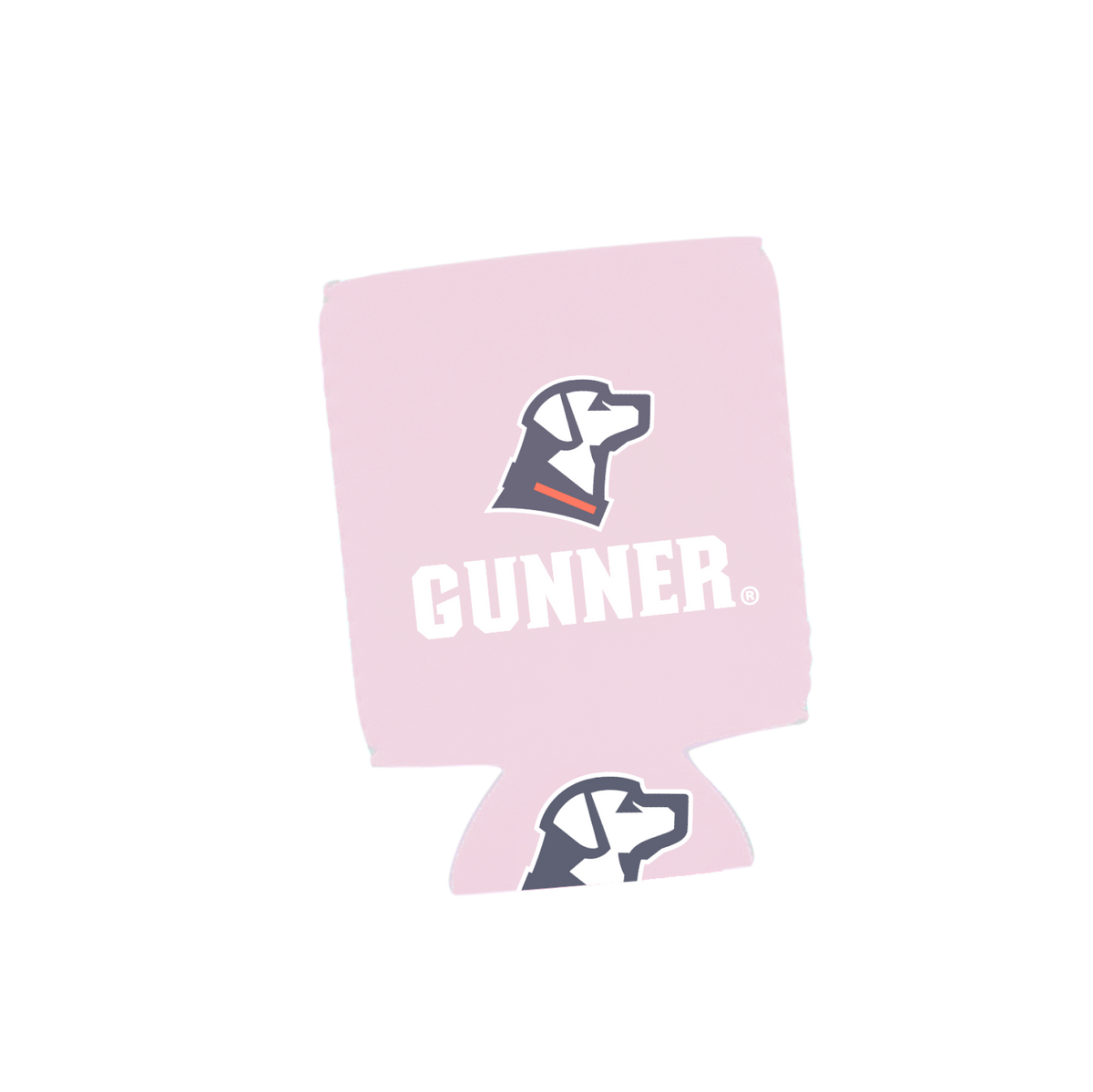 The Koozie Pack by GUNNER features a light pink can cooler with a bold white GUNNER logo and a working dog head design, plus a matching small logo at the bottom. Ideal for kennels or outdoor adventures. Background is plain white.