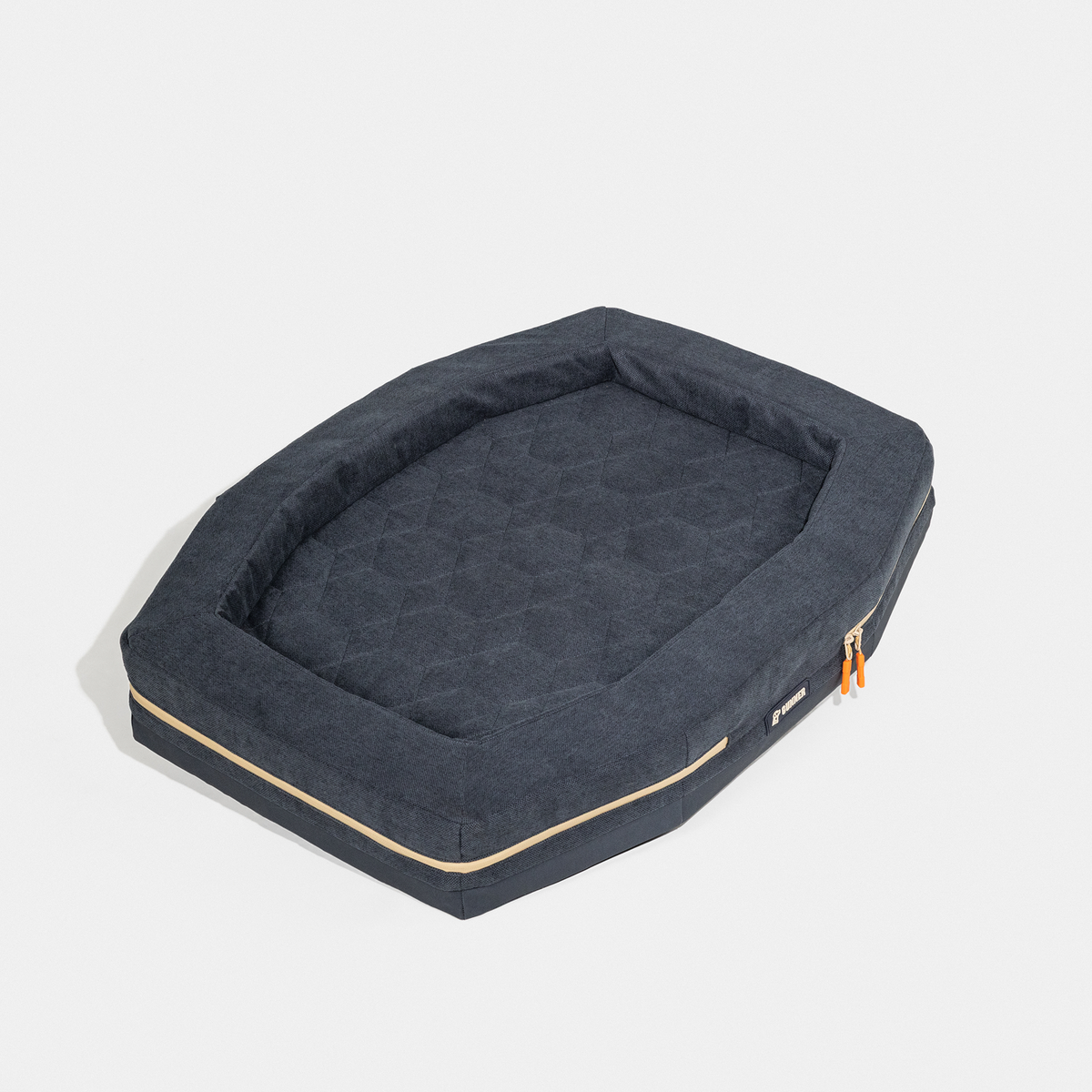 The GUNNER HOMESTEAD DOG BED in Harbor Blue features a rectangular shape, raised edges, and a durable zippered cover thats easy to clean, shown here against a white background.