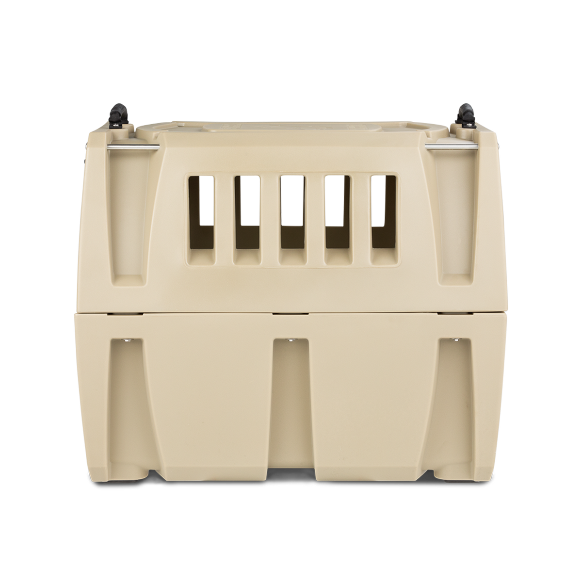 The GUNNER G1™ KENNEL - TAN/SHADOW GRASS is a secure, tan dog crate with front ventilation—perfect for duck hunters seeking ultimate safety for their loyal companion.