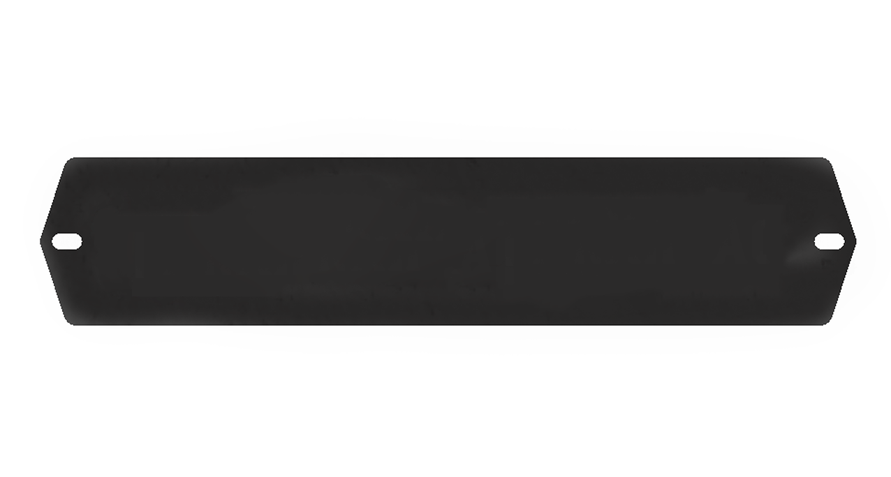 A plain black rectangular object with rounded edges and a hexagonal hole on each end, set against a white background, reminiscent of a component you might find in a sturdy dog kennel for a hunting dog.