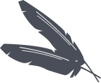 Two dark gray illustrated feathers are crossed and lying side by side on a light background, evoking the quiet coziness of a dog kennel.
