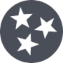 A dark gray circle with three white five-pointed stars arranged inside it, spaced apart in a triangular pattern—perfect for adding a stylish touch to any dog kennel or crate.