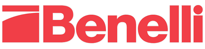 Red Benelli logo with a stylized geometric design on the left, reminiscent of a hunting dog emblem, followed by the word Benelli in bold, red letters on a light gray background.