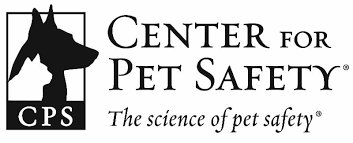 Black and white logo for the Center for Pet Safety, featuring silhouettes of a hunting dog and a cat, the initials CPS, and the tagline The science of pet safety.