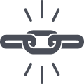A simple black and white illustration of a chain link with lines radiating from it, symbolizing strength or connection—perfect for representing durable outdoor gear or the secure bonds found in a kennel.