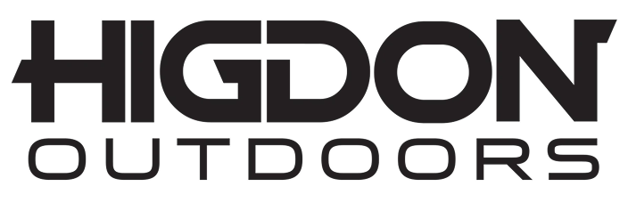 The image shows the Higdon Outdoors logo with HIGDON in bold, uppercase letters above OUTDOORS in a thinner, rounded font—a fitting design for a brand trusted by hunting dog and working dog enthusiasts alike.