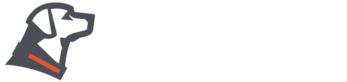 A stylized logo of a working dogs head in profile wearing an orange collar, next to the large, bold word GUNNER in white block letters.