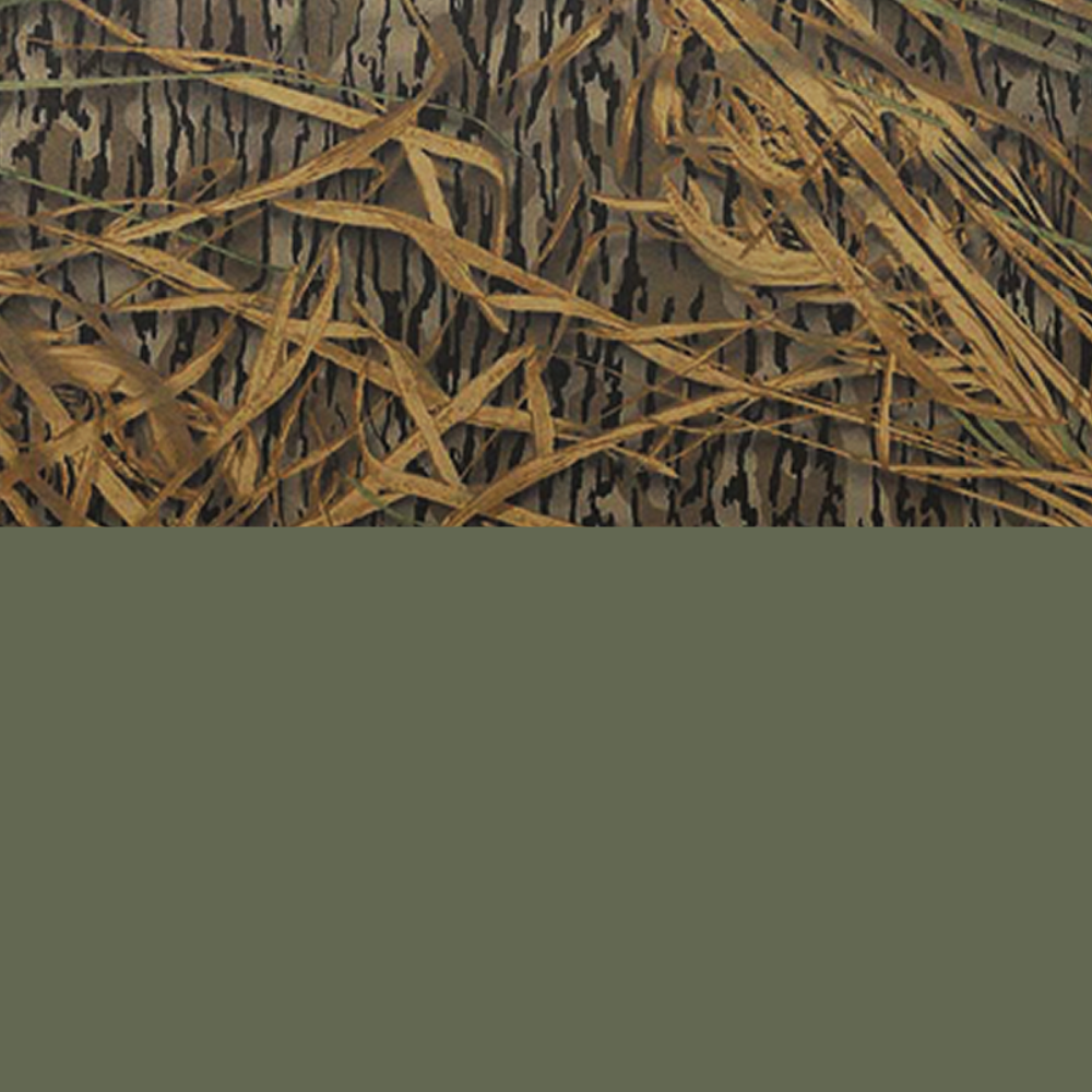 Camouflage pattern with brown, dry grass and dark tree bark lines on a muted green background, resembling natural woodland or marsh terrain—perfect for outdoor gear designed for the avid hunter or their loyal hunting dog.