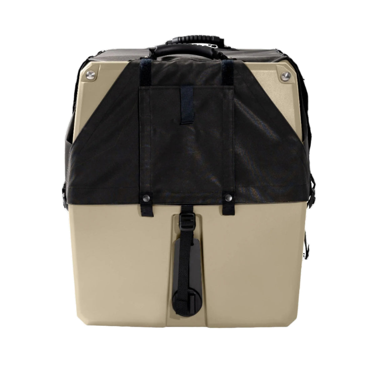 The GUNNER ALL-WEATHER KIT 2.0 is a beige and black hard-shell backpack with a top handle, black front flap, secure buckle closure, and added UV protection, shown against a plain white background.
